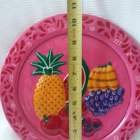 Decorative Plate Fruit VTG Colorful Terracotta Clay Hand Painted & Glazed Wall - Picture 3 of 3